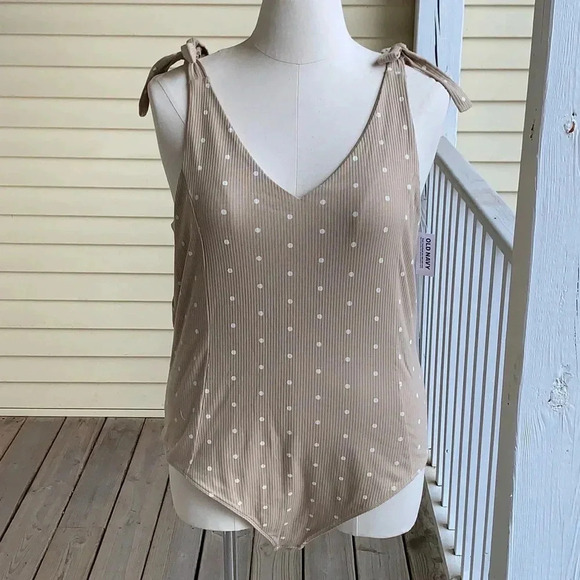 Old Navy Plus 3X Bodysuit V-Neck Rib Knit Polka Dots Tan NWT *read - Picture 4 of 13